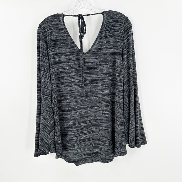 Ann Taylor LOFT Gray Space Dye V-Neck Bell Sleeve Casual Tunic Top Size Large - Picture 2 of 9